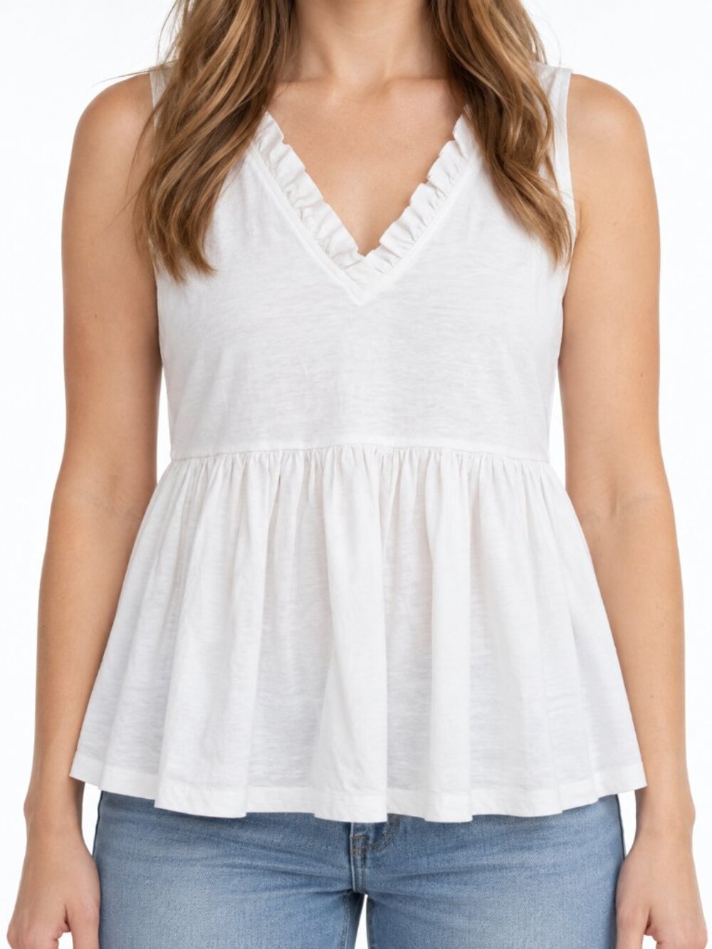 Amaryllis White Ruffle Peplum Top Size L